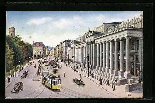 AK Stuttgart, Königsbau, Königstrasse, Strassenbahn