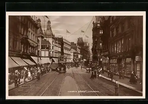 AK Liverpool, Strassenbahn in der Church Street