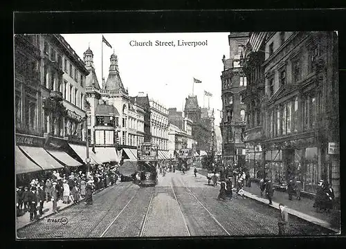 AK Liverpool, Strassenbahn in der Church Street