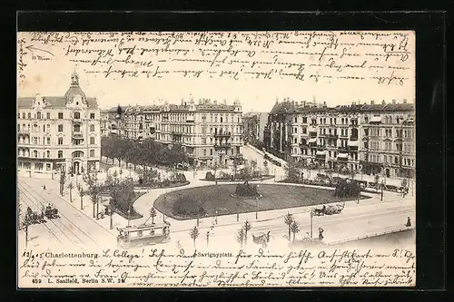 AK Berlin-Charlottenburg, Strassenbahn am Savignyplatz