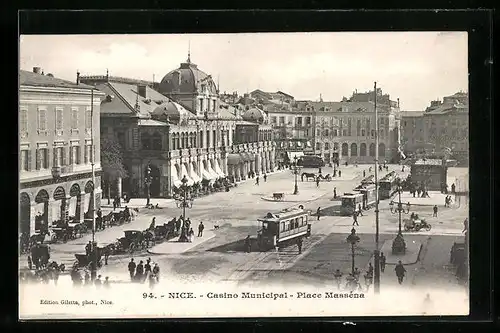 AK Nice, Casino Municipal, Place Masséna und Strassenbahn