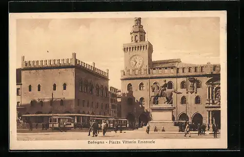 AK Bologna, Strassenbahn am Piazza Vittorio Emanuele