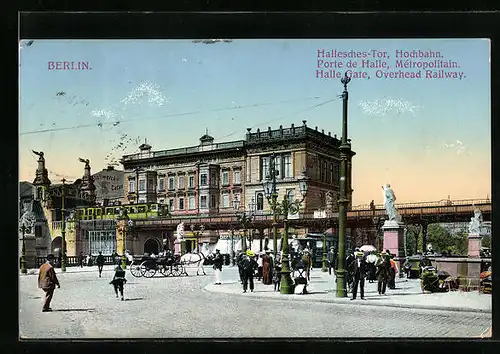 AK Berlin, Strassenbahn unter der Hochbahnstation Hallesches Tor