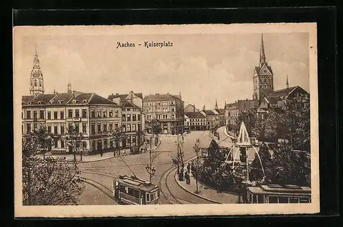 AK Aachen, Strassenbahnen am Kaiserplatz
