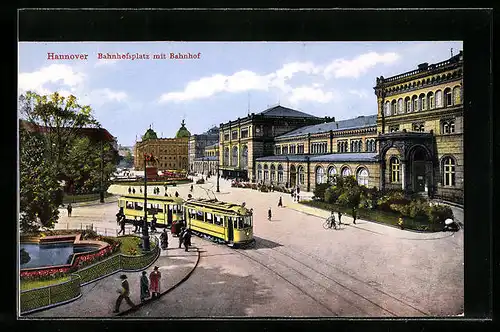 AK Hannover, Strassenbahn am Bahnhofsplatz