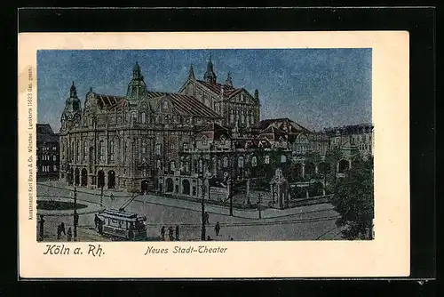 Luna-AK Köln a. Rh., Strassenbahn am neuen Stadttheater