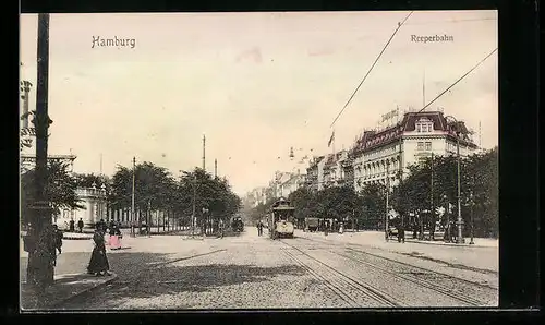 AK Hamburg, Strassenbahn auf der Reeperbahn
