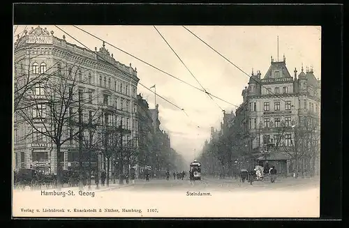 AK Hamburg-St. Georg, Strassenbahn am Steindamm