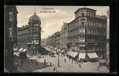 AK Hannover, Strassenbahnen in der Nordmannstrasse