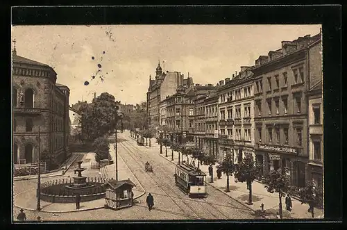 AK Saarbrücken, Reichstrasse mit Strassenbahn