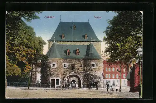 AK Aachen, Ponttor mit Strassenbahn