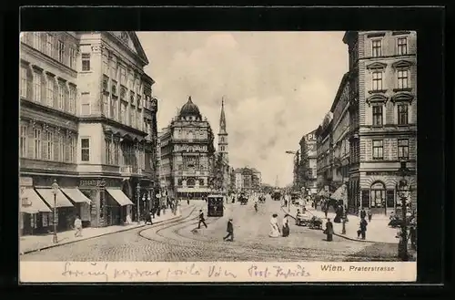 AK Wien, Praterstrasse mit Strassenbahn