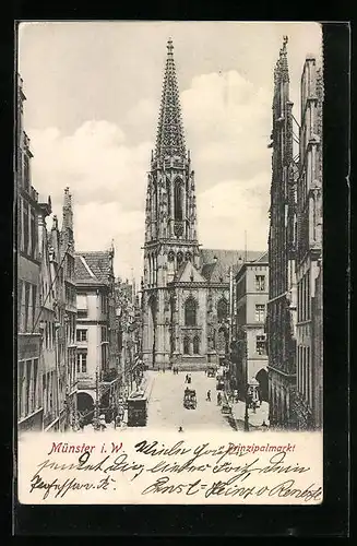 AK Münster i.W., Prinzipalmarkt mit Strassenbahn