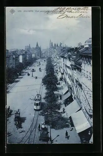 AK Anvers, Vue panorama de l`avenue de Keyser, Strassenbahn
