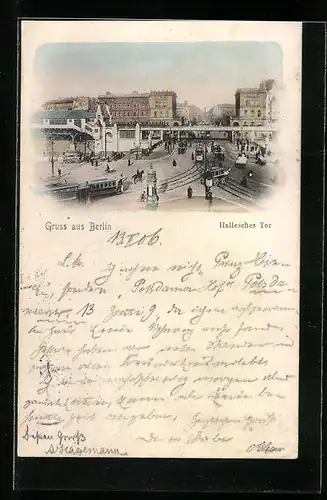 AK Berlin, Hallesches Tor mit Strassenbahn