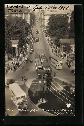 AK Berlin, Potsdamerplatz mit Verkehrsturm und Strassenbahn
