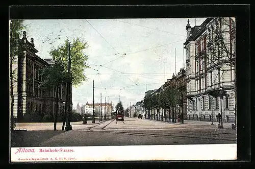 AK Altona, Strassenbahn auf der Bahnhofs-Strasse