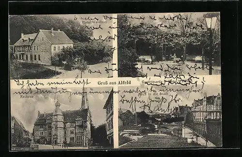 AK Alfeld, Hotel Waldlust, Garten, Rathaus