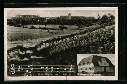 AK Conweiler, Gasthaus zum Rössle, Ortspartie, Im schönsten Wiesengrunde..., Lied mit Noten