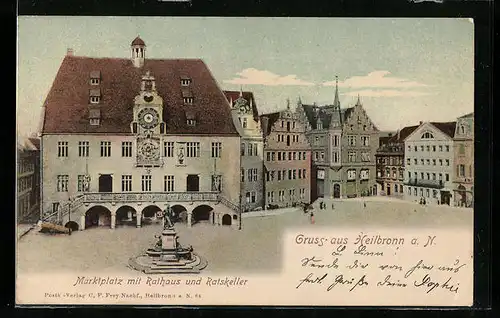 AK Heilbronn a. N., Marktplatz mit Rathaus und Gasthaus Ratskeller
