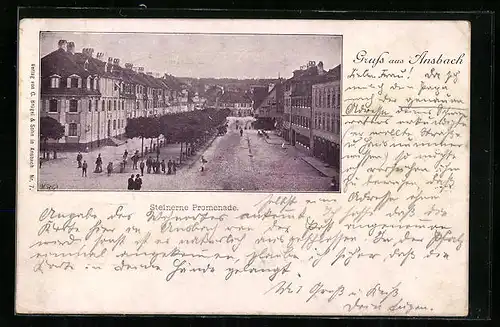 AK Ansbach, Steinerne Promenade mit Passanten