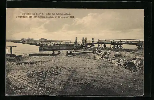 AK Friedrichstadt, Pontonbrücke über die Eider