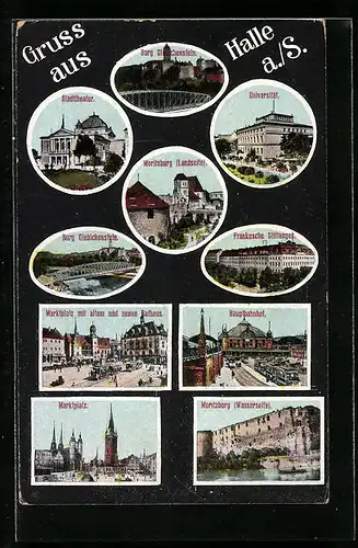 AK Halle a.S., Universität, Stadttheater, Moritzburg