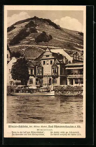 AK Bad Assmannshausen a. Rhein, Winzer-Schänke mit Rheinpartie