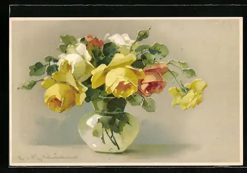 Künstler-AK Catharina Klein: Rosen in einer Vase