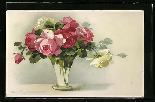 Künstler-AK Catharina Klein: Rosen in einer Vase