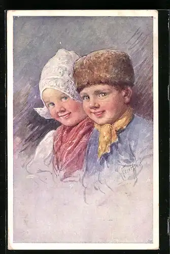Künstler-AK Karl Feiertag: Fröhlich lächelnde Niederländische Kinder