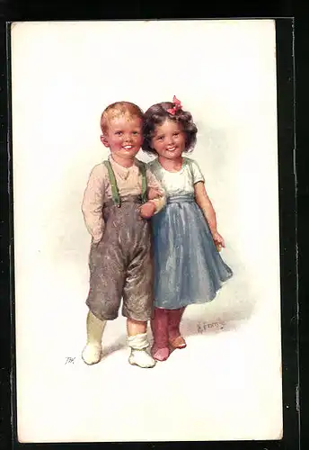 Künstler-AK Karl Feiertag: Fröhliche Maid und fröhlicher Bursche