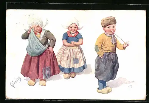 Künstler-AK Karl Feiertag: Kleiner Holländer mit lachendem und weinendem Mädchen