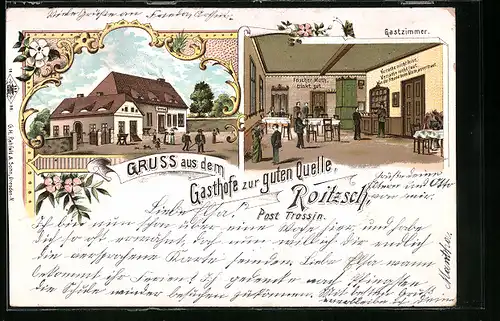 Lithographie Roitzsch, Gasthof zur guten Quelle, Innenansicht des Gastzimmers
