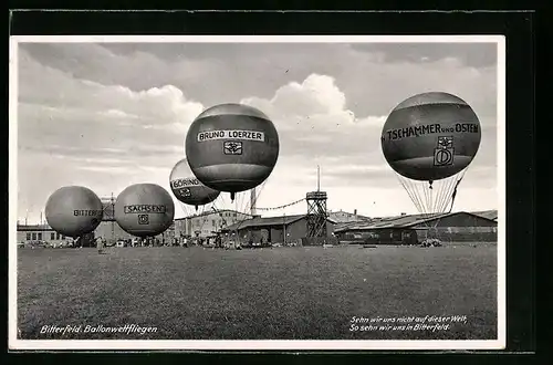 AK Bitterfeld, Ballonwettfliegen, Ballone Bruno Loerzer, von Tschammer und Osten, Sachsen