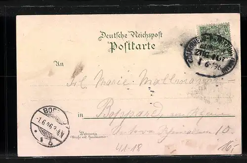 Lithographie Rheindampfer Hohenstaufen in Fahrt