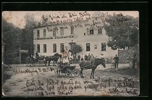 AK Bitterfeld, Waldhaus Zöckeritz mit Kutschen