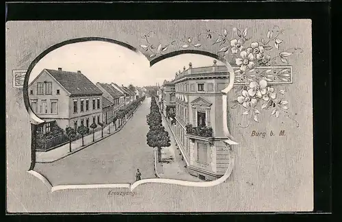 AK Burg b. Magdeburg, Strassenpartie im Kreuzgang