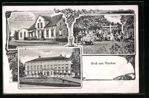 AK Parchen, Gasthof zum Deutschen Kaiser von Wilhelm Berzau, Schloss