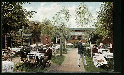 AK Tornau b. Raguhn, Gasthaus Lingenau, Gartenterrasse, Postbote