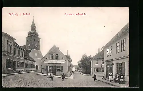 AK Gröbzig i. Anh., Strassen-Ansicht, Kirche