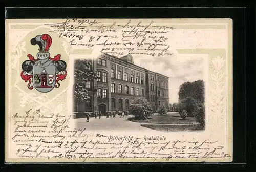 Präge-AK Bitterfeld, Realschule, Wappen, Passepartout