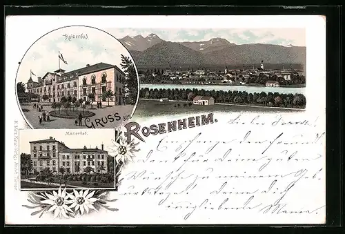 Lithographie Rosenheim, Hotel Kaiserbad, Marienbad, Teilansicht