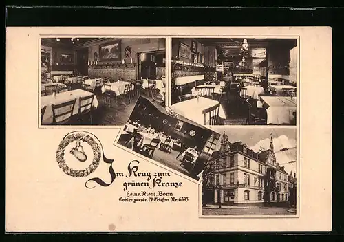 AK Bonn, Gasthaus Krug zum grünen Kranze, Coblenzerstr. 27, Innenansichten