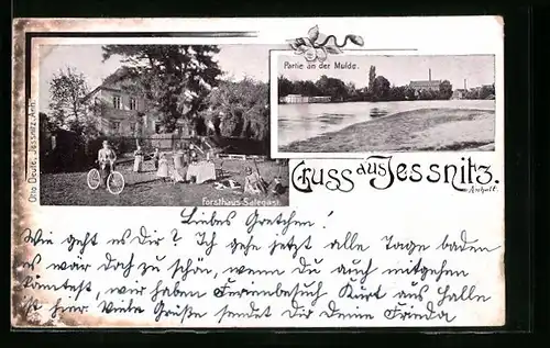 AK Jessnitz i. Anhalt, Partie an der Mulde, Forsthaus salegash