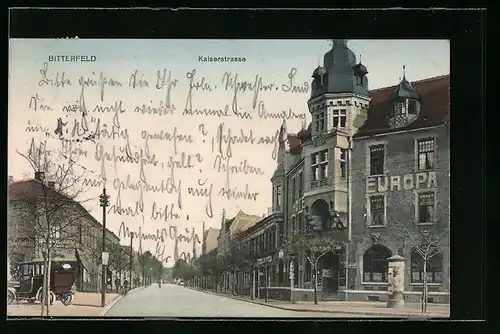 AK Bitterfeld, Kaiserstrasse mit Hotel Europa