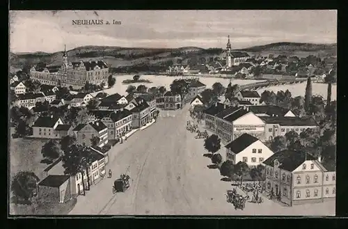 Künstler-AK sign. Hans Pernat: Neuhaus a. Inn, Ortsansicht mit Kirche