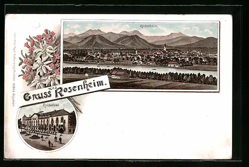 Lithographie Rosenheim, Hotel Kaiserbad, Teilansicht