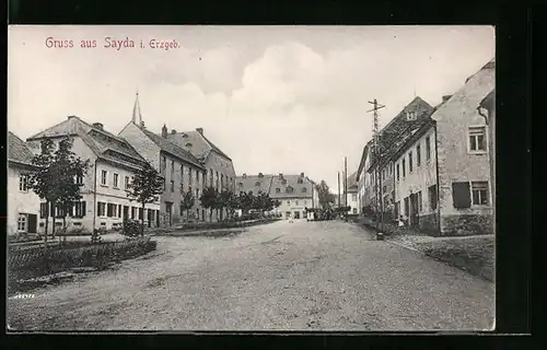 AK Sayda i. Erzgeb., Hauptstrasse mit Geschäft