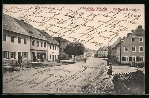 AK Sayda i. Erzgeb., Hauptstrasse mit Geschäften